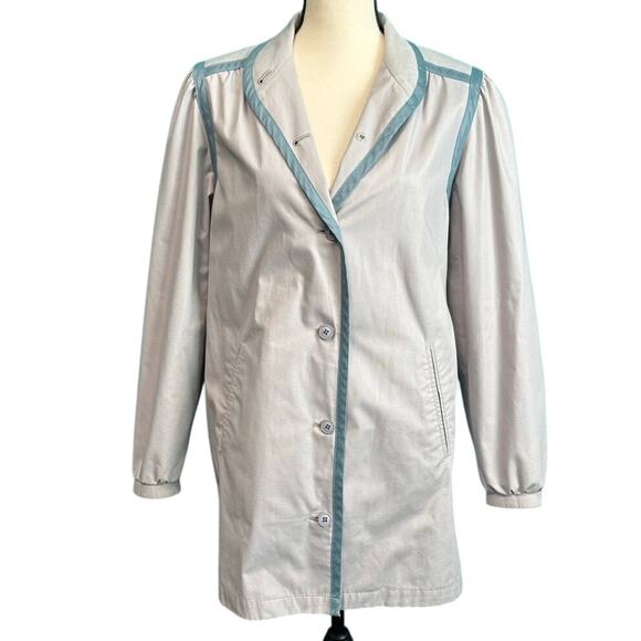 London Fog Vintage Gray Periwinkle Short Button Up Trench Coat Women's 12 - Picture 1 of 9